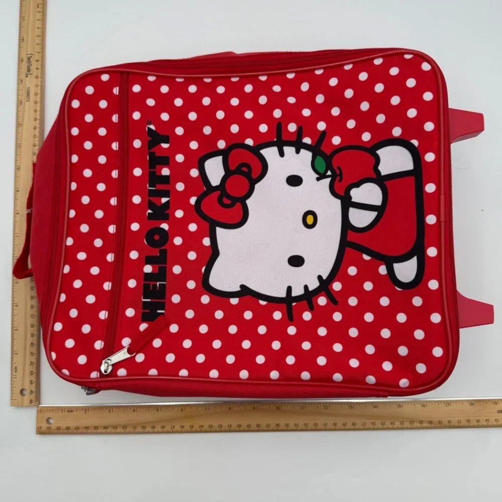 Hello Kitty Bioworld Rolling Bag Red White Polka Dot Suitcase 14